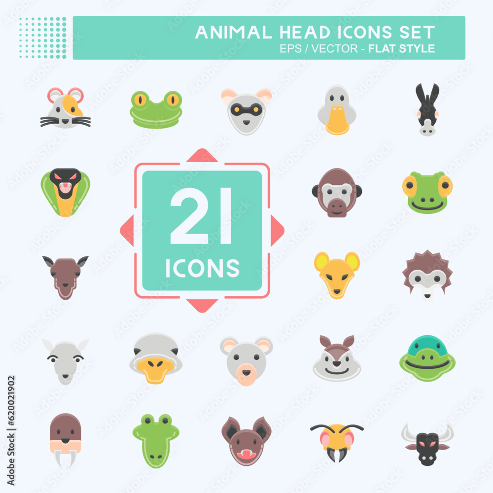 Obraz premium Icon Set Animal Head. related to Education symbol. simple design editable. simple illustration