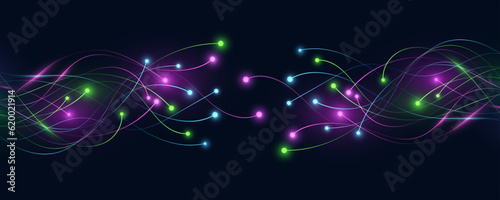 Digital background with glowing futuristic neural connectors analyze big data. Artificial intelligence and Neural network concept. Vector.