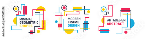 Modern graphic design text boxes. Set of abstract vector art illustrations to place your text. Dynamic linear strokes and geometric shapes in red, blue and yellow photo