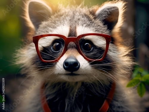 Cartoon cute raccoon in summertime © Veniamin Kraskov