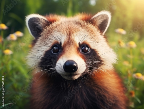 Cute raccoon in summertime