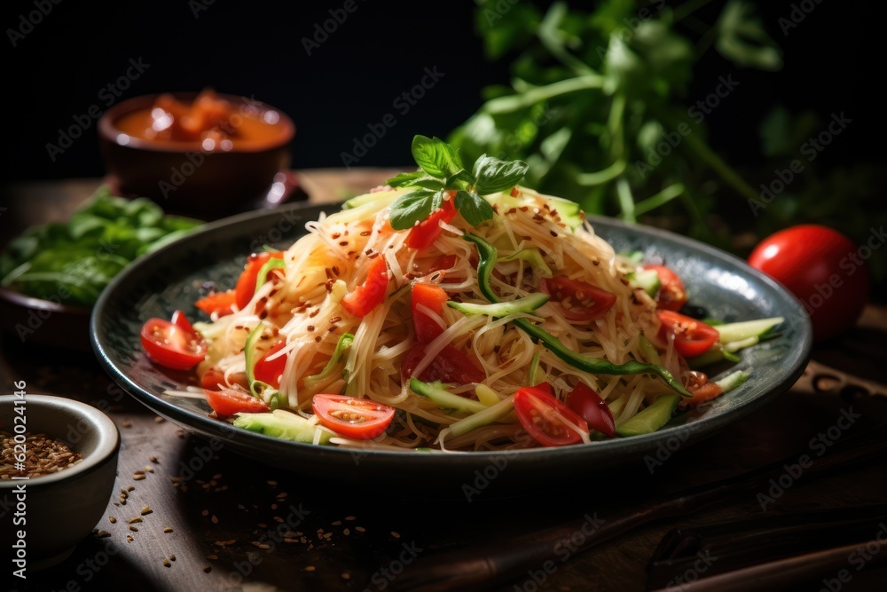 Thai traditional food Spicy green papaya salad Thai traditional food Spicy green papaya salad