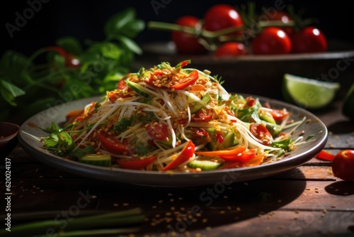 Thai traditional food Spicy green papaya salad