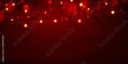 Red Christmas baubles decoration on red background. New Year party background. Minimal style. Flat lay.