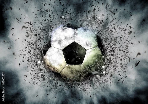 Obraz 3d illustration of a soccer ball spewing smoke