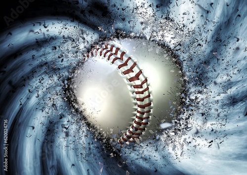 3d illustration of a baseball ball spewing smoke