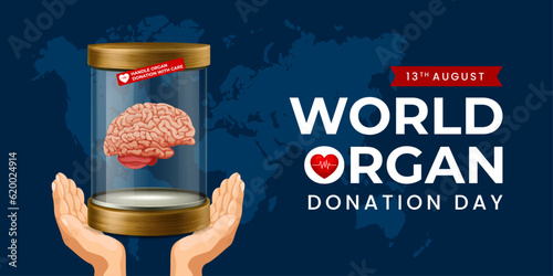 World organ donation day with brain for transplantation, saving lives, artwork, print, doodle, vector illustration (Vector)