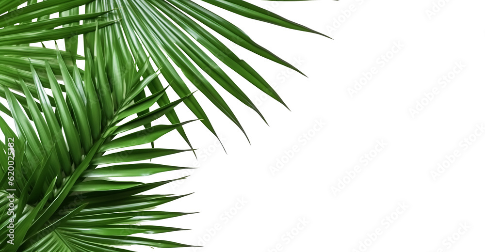 Palm tree leaves. isolated Green tropical leaf of palm coconut tree on transparent background, beach floral background Palm tree leaves. isolated Green tropical leaf of palm coconut tree on transparent background, beach floral background
