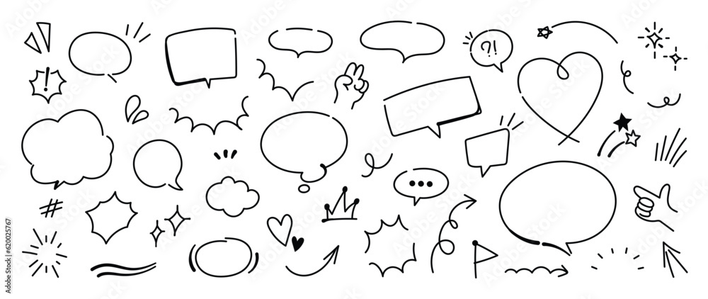 Set of cute pen line doodle element vector. Hand drawn doodle style collection of heart, arrows, scribble, speech bubble, star. Design for print, cartoon, card, decoration, sticker. Set of cute pen line doodle element vector. Hand drawn doodle style collection of heart, arrows, scribble, speech bubble, star. Design for print, cartoon, card, decoration, sticker.