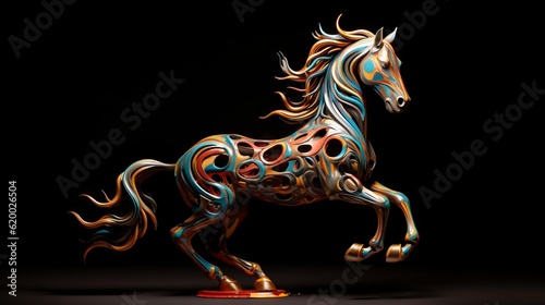 Modern art sculpture inspired of the Dalecarlica horse. Made with Generative AI. © Paul
