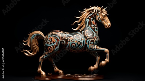 Modern art sculpture inspired of the Dalecarlica horse. Made with Generative AI.