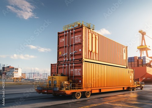 cargo shipping container working at sea port logistic busi. AI Generative.