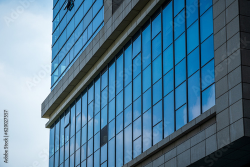 Close-up of a modern business city building looking up