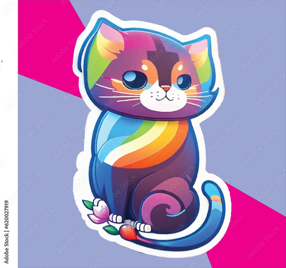 Obraz premium cat illustration , cat sticker , cat vector , cat, happy cat , cartoon cat