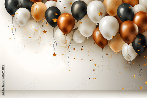 Foto birthday party balloons,  colourful balloons background and birthday cake with c