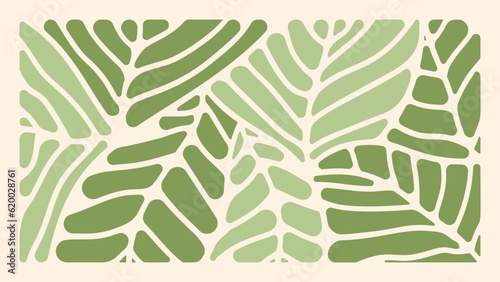 Fototapeta Abstract botanical art background vector. Natural hand drawn pattern design with leaves branch. Simple contemporary style illustrated Design for fabric, print, cover, banner, wallpaper.