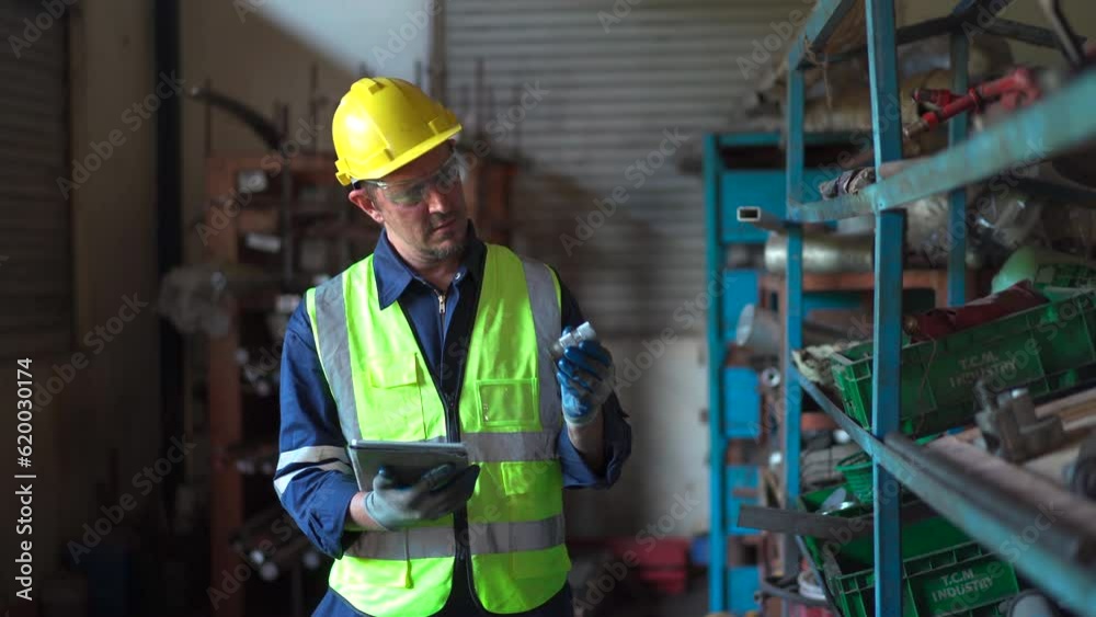 Factory engineer - technician inspecting a machines in factory. Factory engineer - technician inspecting a machines in factory.