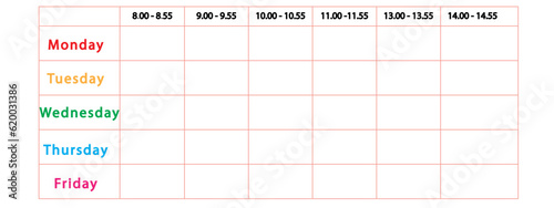 Weekly agenda. Multicolor vector schedule.