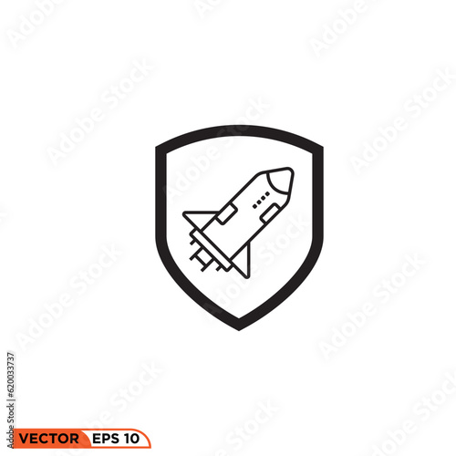 Shield rocket plane line style icon vector graphic of template 