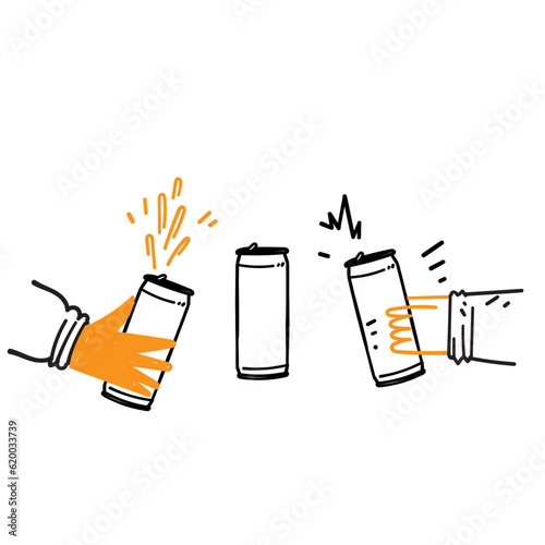 hand drawn doodle hand holding canned drink illustration