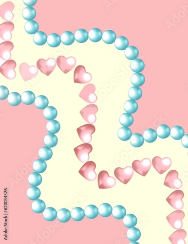 3D heart and pearl with pink yellow wallpaper