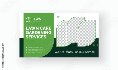 Bilde på lerret lawn care gardening cleaning service design for banner, illustration, social media post, web facebook banner cover, flyer, postcard template vector