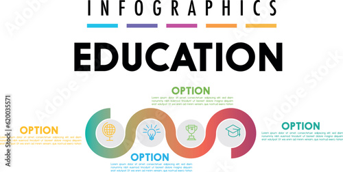 Education infographic template 4 step option. Timeline infographic design and marketing icons for presentation, workflow layout, diagram, annual report, web design.