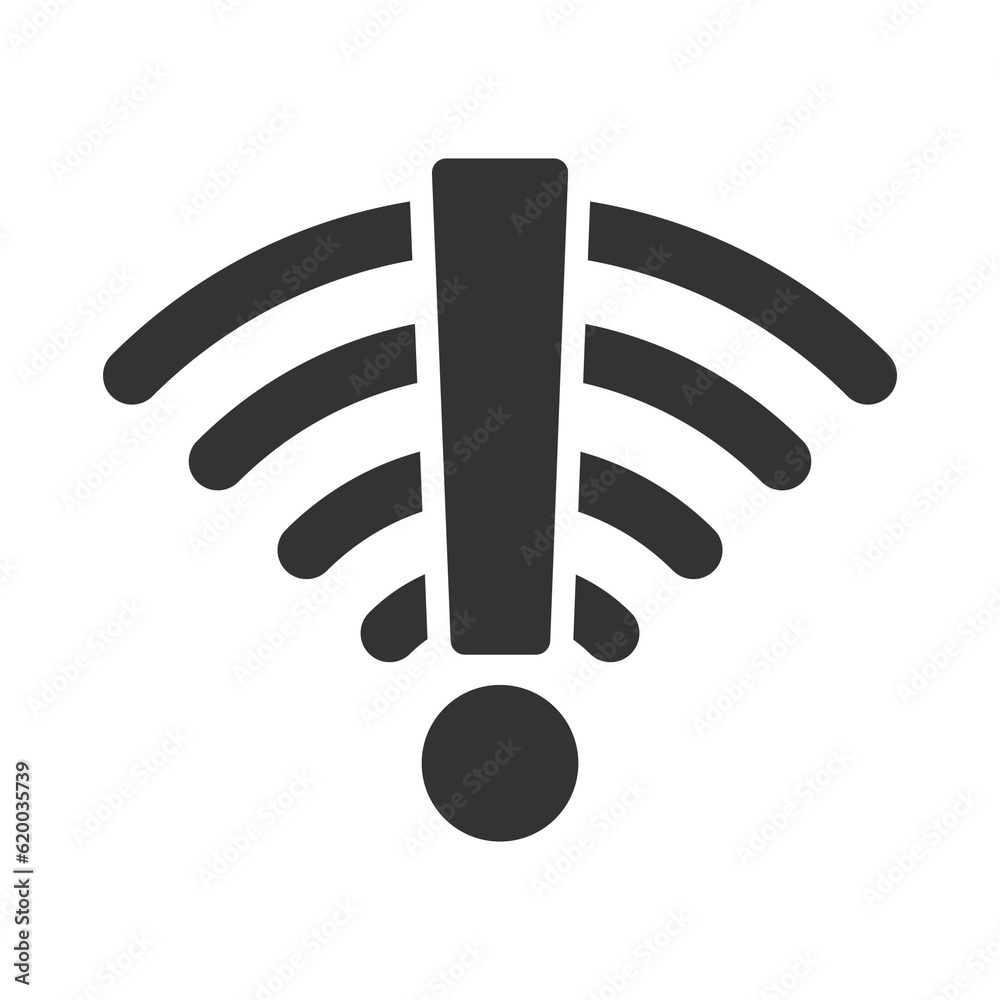 Vector illustration of wifi error icon in dark color and transparent background(PNG).