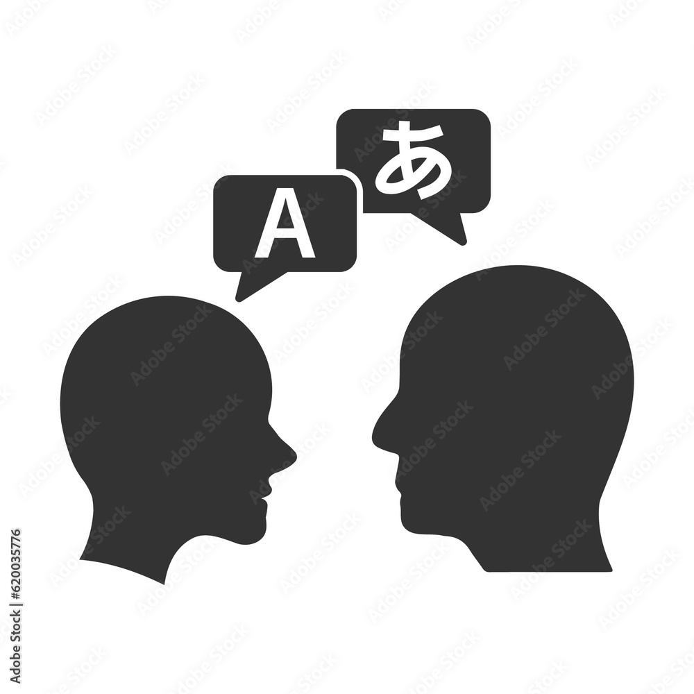 Vector illustration of communication in a foreign language icon in dark color and transparent background(PNG).