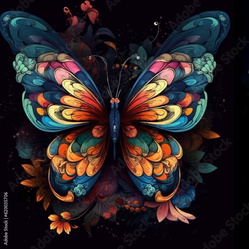 Colourful Butterfly pattern design, Generative AI 