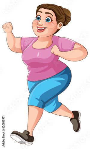 Chubby Woman Running Pose Cartoon Character