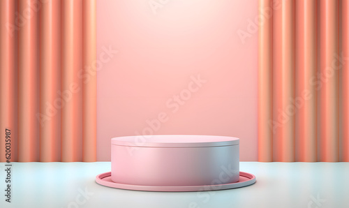 3D Podium Minimalist Cylinder Pedestal Product Display Presentation Geometric Platform Stage Pastel Background