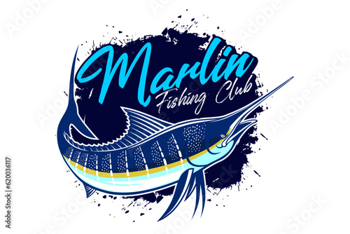 fishing logo Marlin fish isolated background. modern vintage rustic logo design