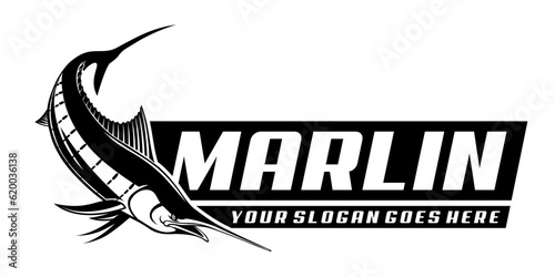 Photography fishing logo Marlin Swimming fish isolated background