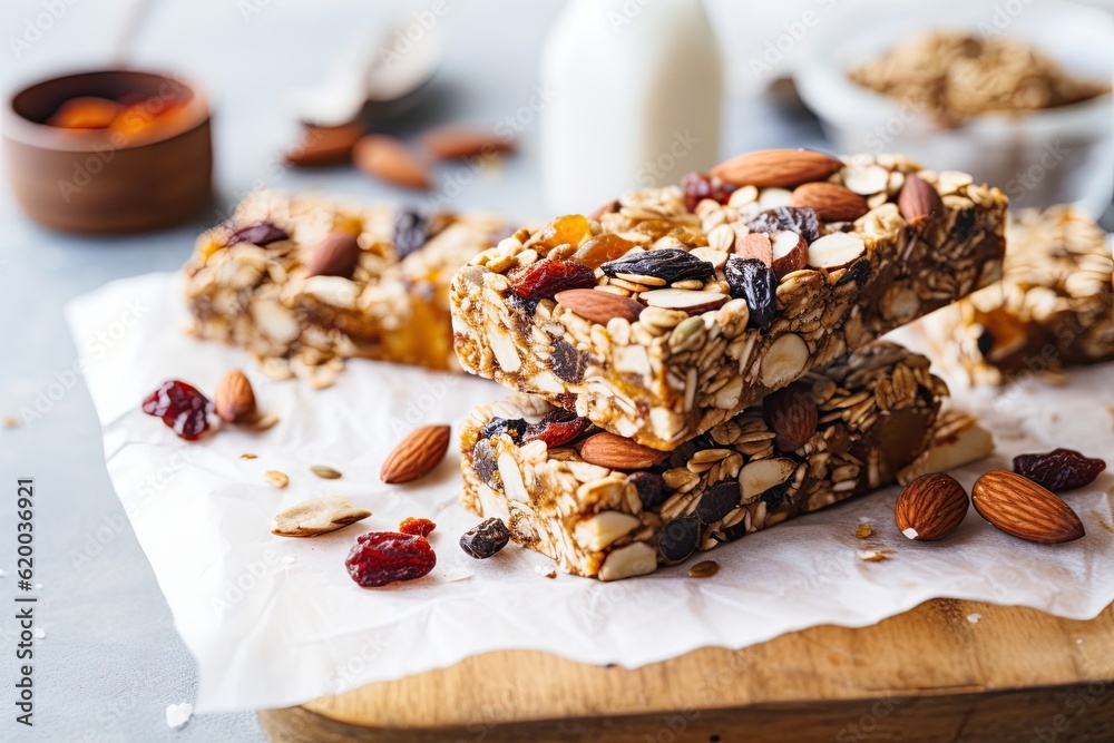 Healthy snacks, fitness lifestyle and high fiber diet concept with by almonds and raisins on a wooden table Healthy snacks, fitness lifestyle and high fiber diet concept with by almonds and raisins on a wooden table