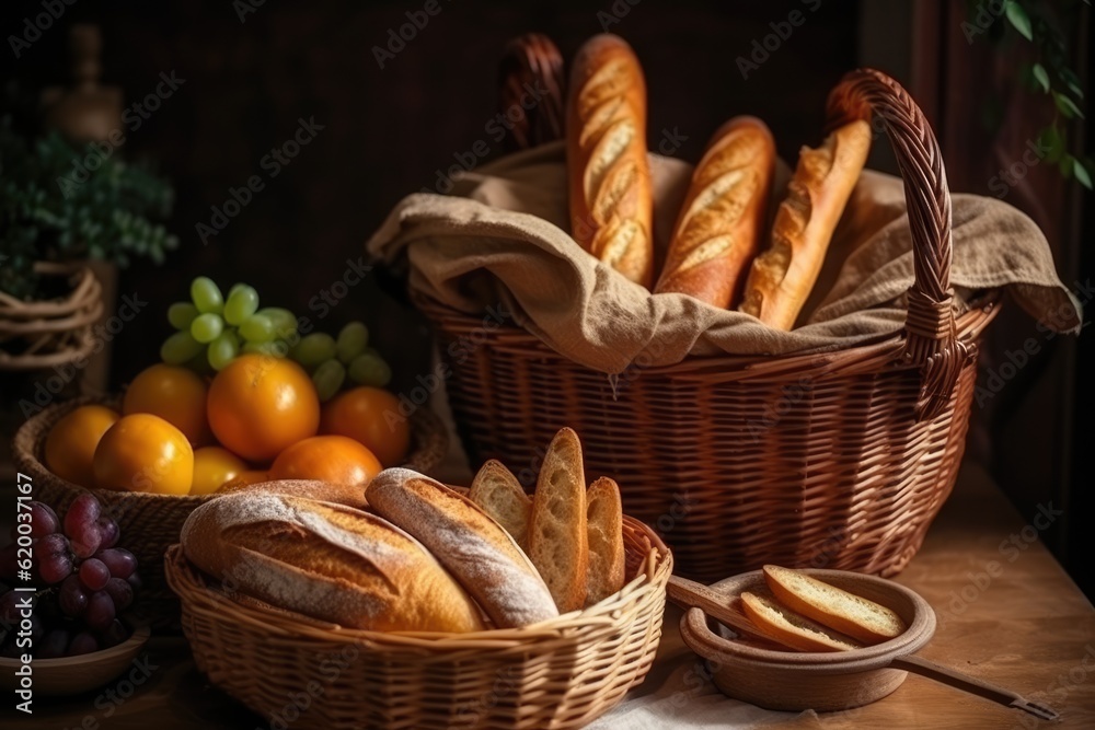 Basket Full of Freshly Baked Warm Bread