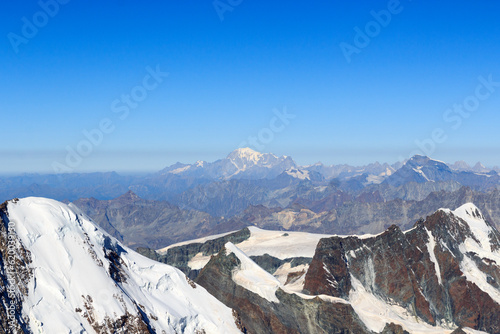 Panorama view with mountain Mont Blanc in Mont Blanc massif, France