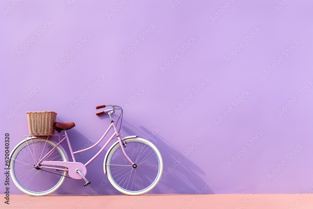 Fototapeta premium bicycle on purple wall minimalist background
