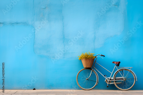 bicycle on blue wall minimalist background
