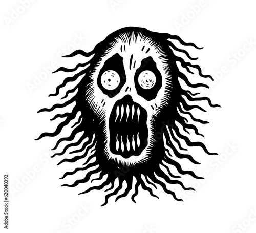 Scary Ghost Halloween Tattoo Print Ink Fear Joy Amusement Park Lunapark