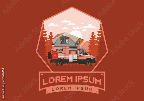 Large van with roof tent illustration design