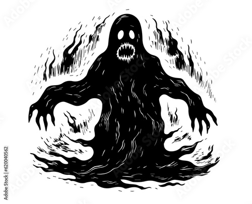 Scary Ghost Halloween Tattoo Print Ink Fear Joy Amusement Park Lunapark