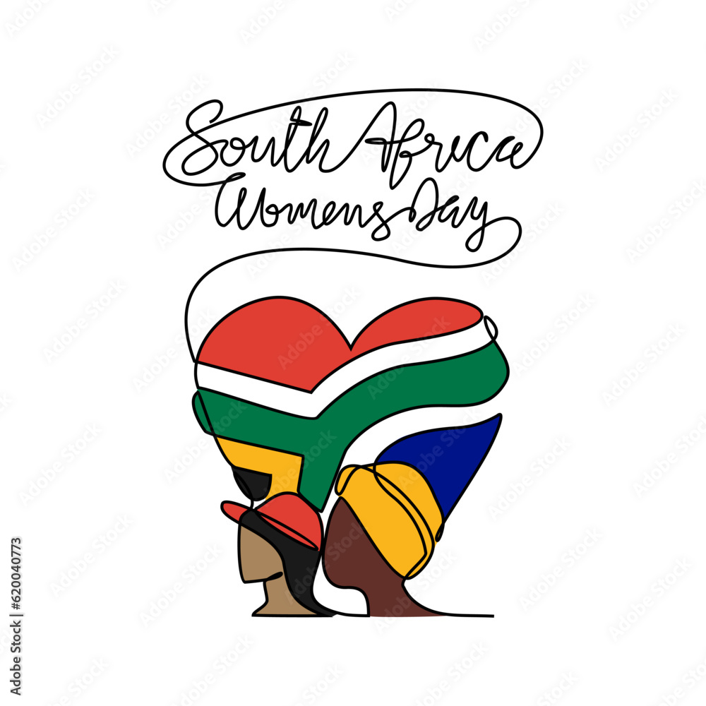 One continuous line drawing of South Africa National Women Day on ...
