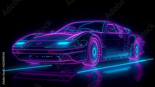 Glossy, metallic, neon, contrast car. Generative AI