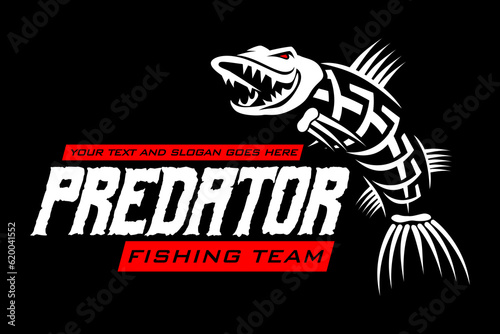 fishing logo jumping skeleton fish skull in modern vintage logo design