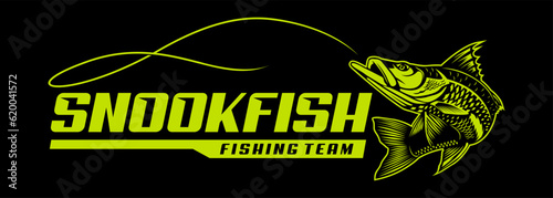 fishing logo Jumping Snook fish isolated background. modern vintage rustic logo design