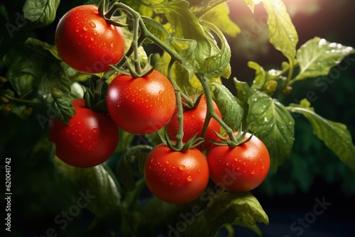Detailed depiction of tomato plant including leaves Generative AI