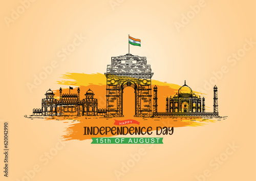 Happy Independence Day of India. monument and Landmark. abstract vector illustration graphic design.