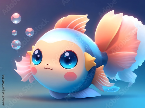 cute tiny hyperrealistic fish Albatross from Pokemon, chibi, adorable and fluffy, logo design, cartoon, cinematic lighting effect, charming, 3D vector art, cute and quirky, fantasy art, bokeh, hand-