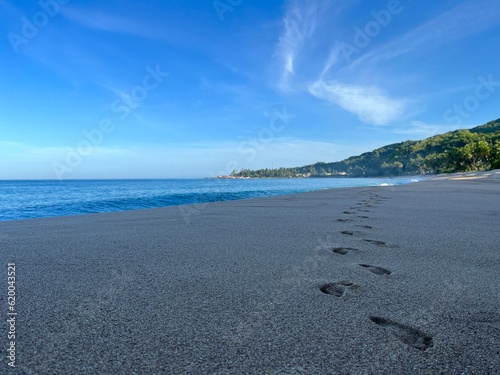 A lonely footprints on the beach at Samadua, South Aceh Indonesia 